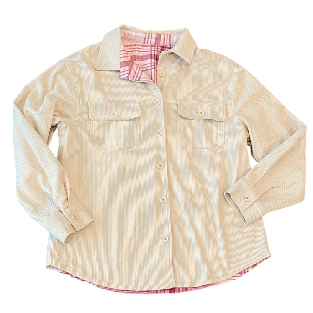 Women’s corduroy reversible barn coat plaid shacket cream white button down sz M